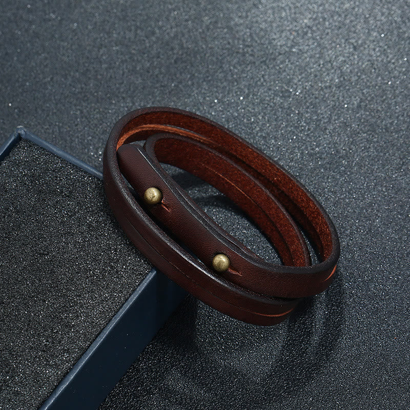 Wear FengShui Vintage Multi-layer Leather Strength Buckle Bracelet