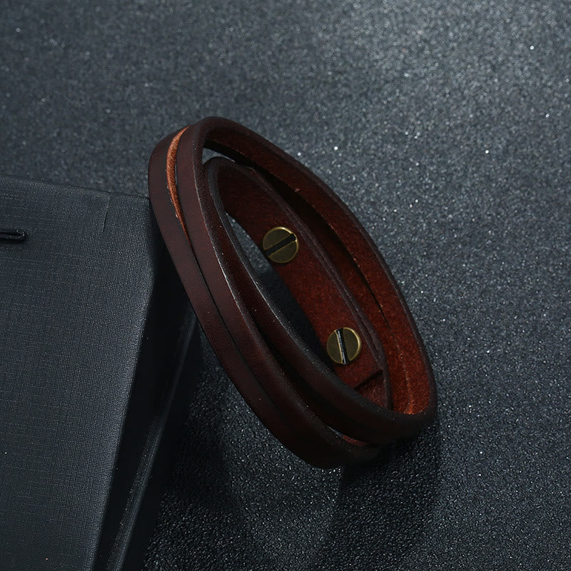 Wear FengShui Vintage Multi-layer Leather Strength Buckle Bracelet