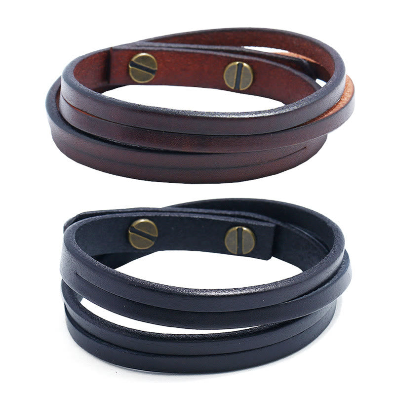 Wear FengShui Vintage Multi-layer Leather Strength Buckle Bracelet