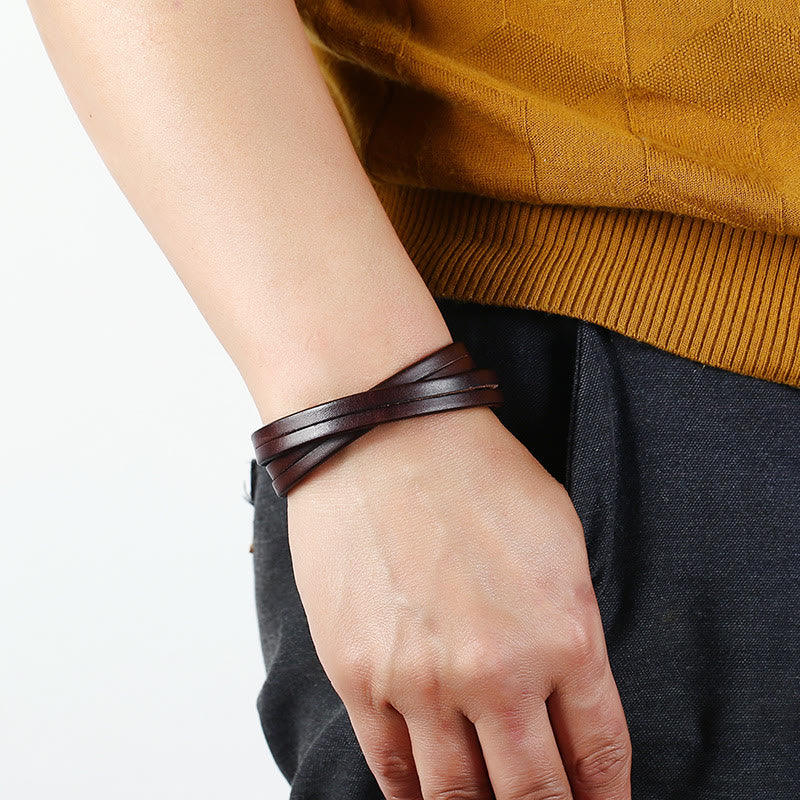 Wear FengShui Vintage Multi-layer Leather Strength Buckle Bracelet