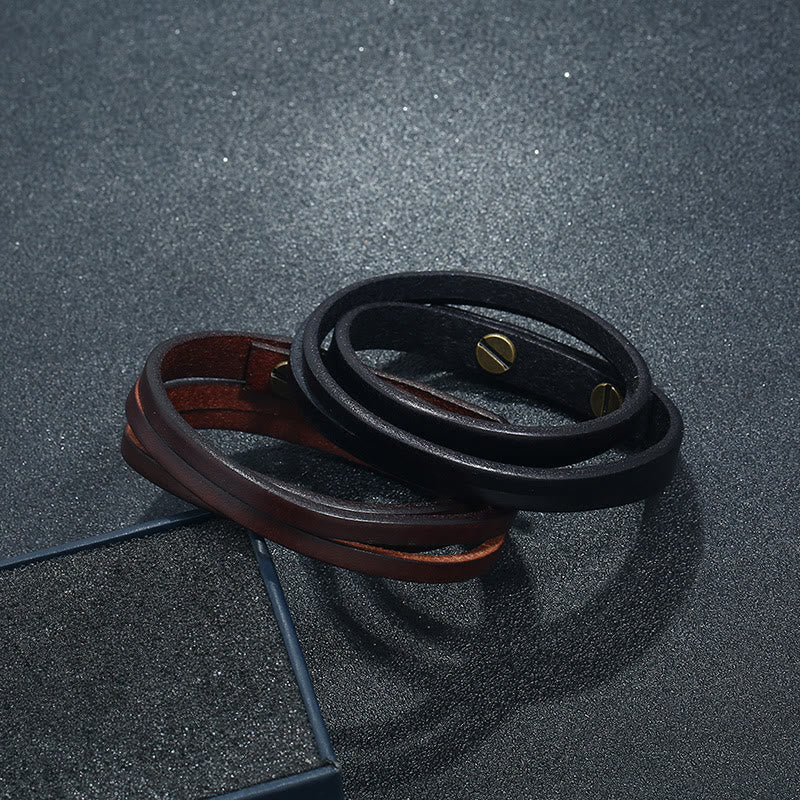 Wear FengShui Vintage Multi-layer Leather Strength Buckle Bracelet