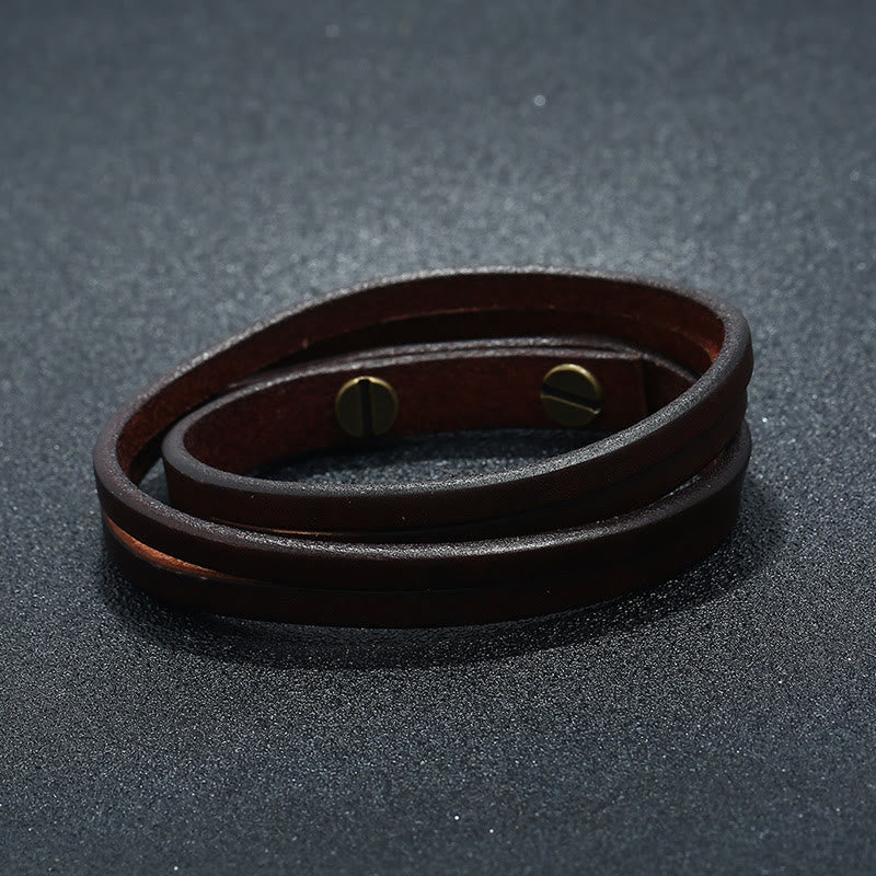 Wear FengShui Vintage Multi-layer Leather Strength Buckle Bracelet