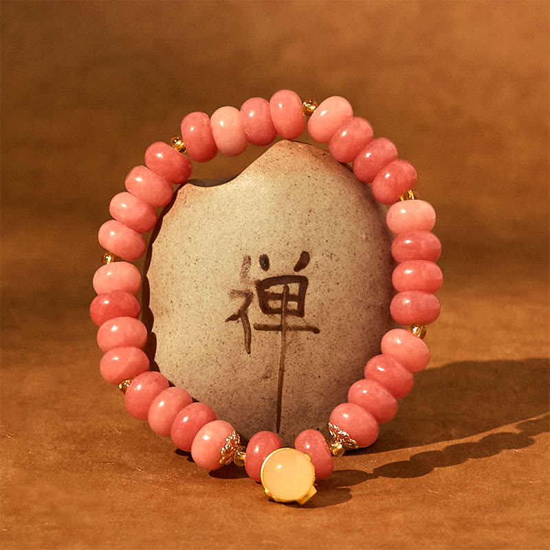 Wear FengShui Strawberry Quartz Cyan Jade Lucky Cat Beads Healing Bracelet