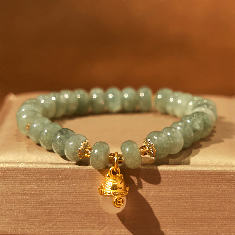 Wear FengShui Strawberry Quartz Cyan Jade Lucky Cat Beads Healing Bracelet