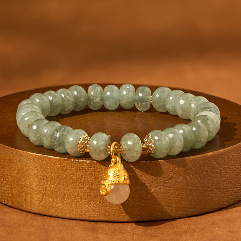 Wear FengShui Strawberry Quartz Cyan Jade Lucky Cat Beads Healing Bracelet
