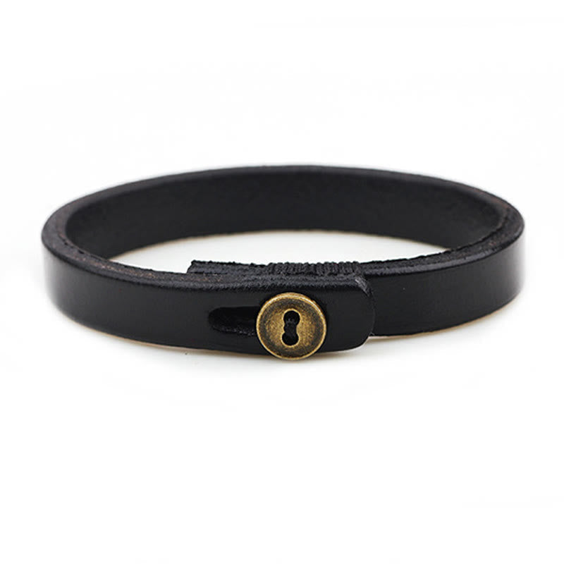 Wear FengShui Vintage Plain Leather Button Buckle Confidence Bracelet