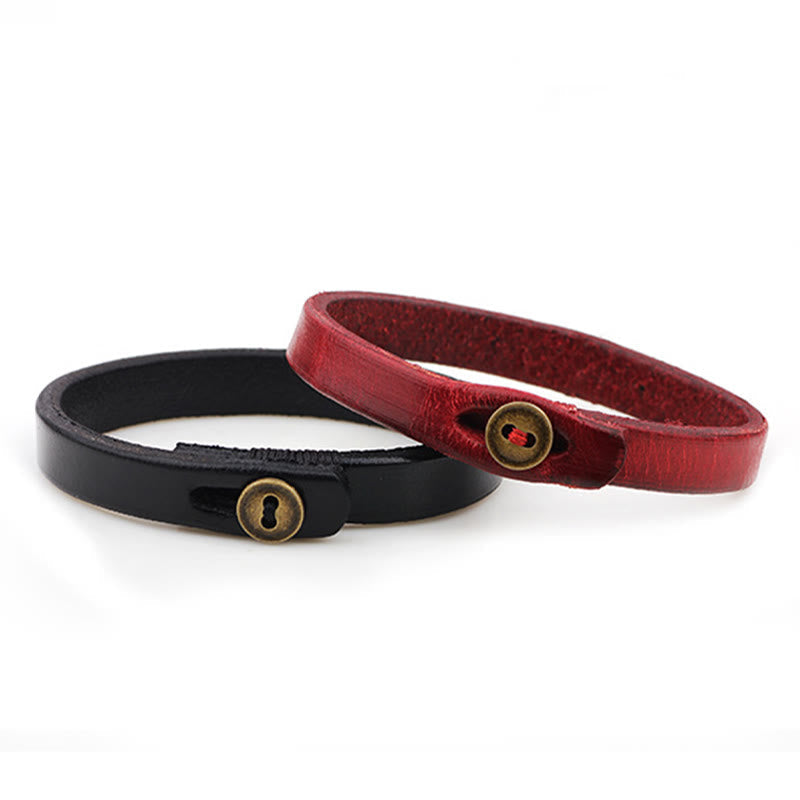 Wear FengShui Vintage Plain Leather Button Buckle Confidence Bracelet