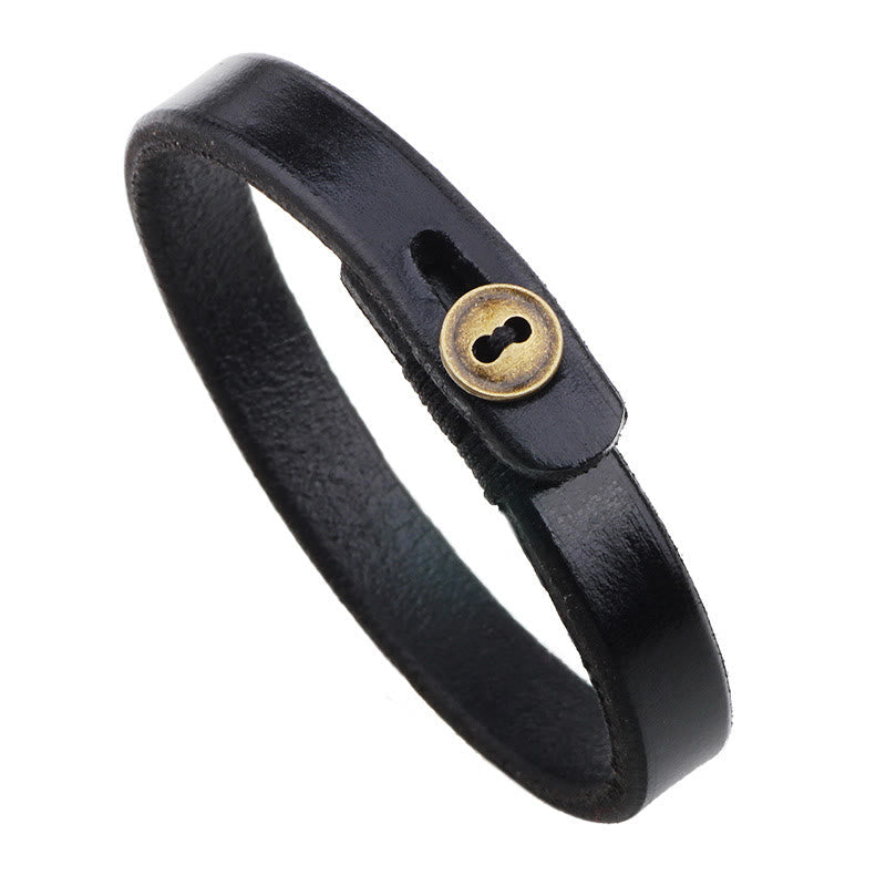 Wear FengShui Vintage Plain Leather Button Buckle Confidence Bracelet