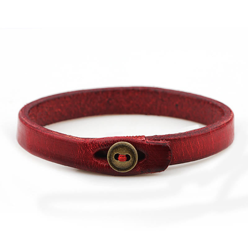 Wear FengShui Vintage Plain Leather Button Buckle Confidence Bracelet