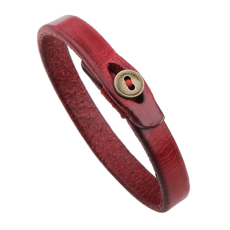 Wear FengShui Vintage Plain Leather Button Buckle Confidence Bracelet