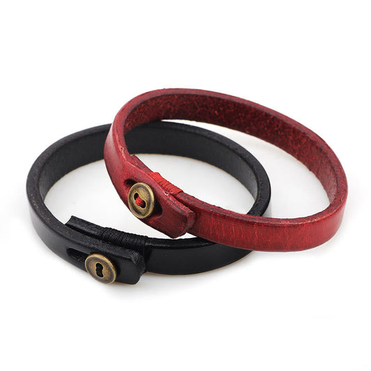 Wear FengShui Vintage Plain Leather Button Buckle Confidence Bracelet