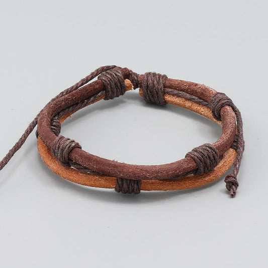 Wear FengShui Vintage Leather Hand-woven Hemp Rope Strength Bracelet