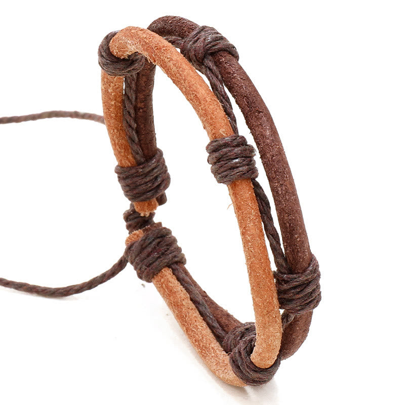 Wear FengShui Vintage Leather Hand-woven Hemp Rope Strength Bracelet