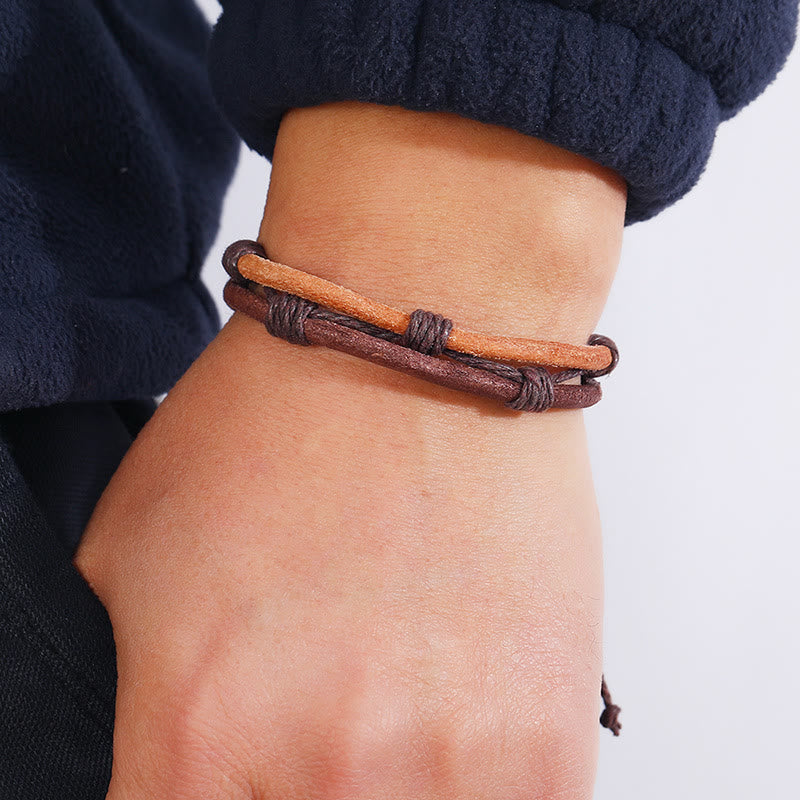 Wear FengShui Vintage Leather Hand-woven Hemp Rope Strength Bracelet