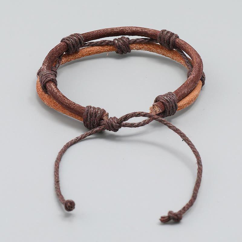 Wear FengShui Vintage Leather Hand-woven Hemp Rope Strength Bracelet