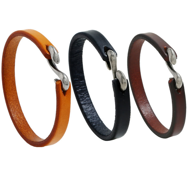 Wear FengShui Vintage Leather Plain Strength Buckle Bracelet