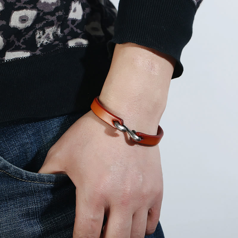 Wear FengShui Vintage Leather Plain Strength Buckle Bracelet