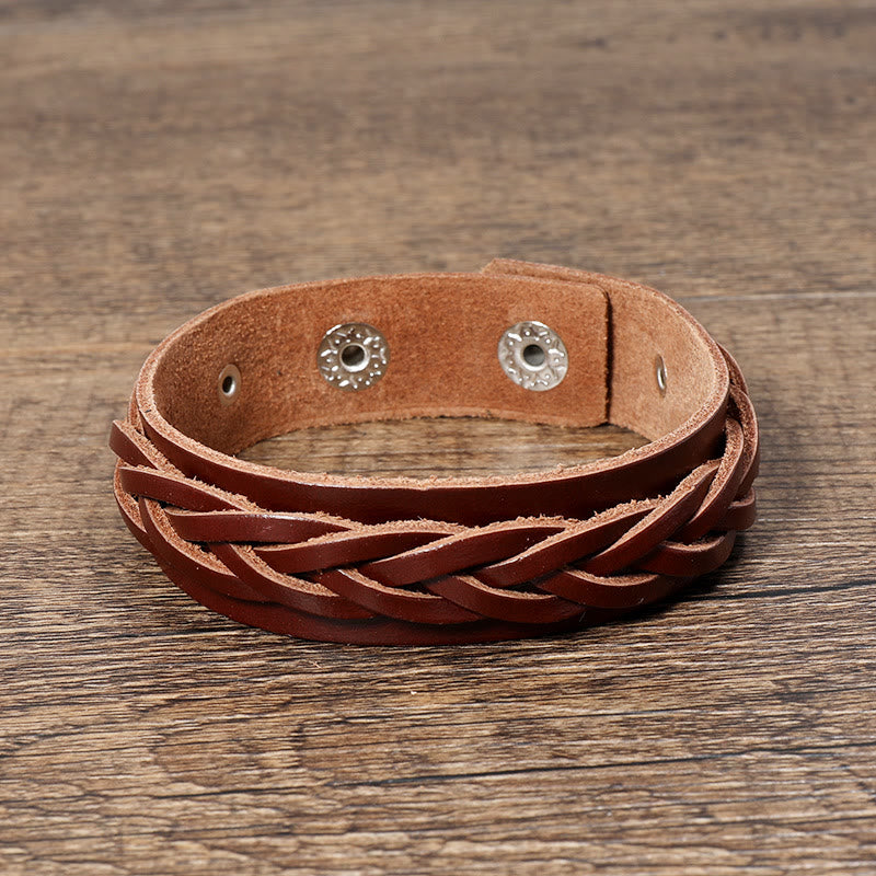 Wear FengShui Vintage Weaving Leather Adjustable Buckle Strengthen Bracelet