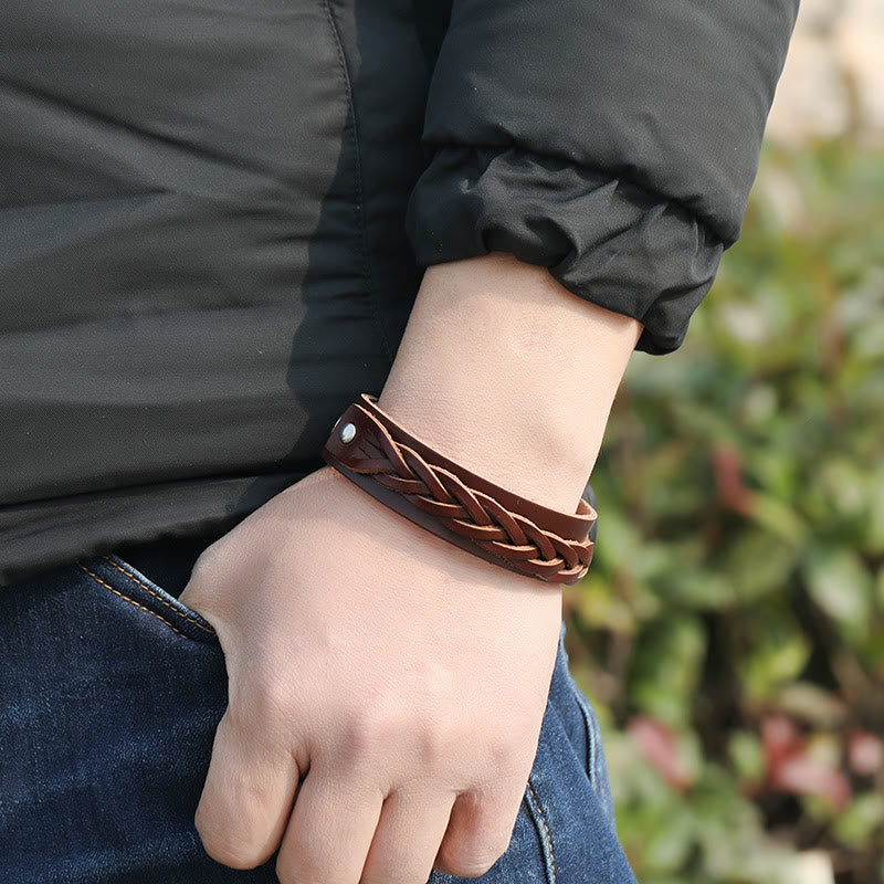 Wear FengShui Vintage Weaving Leather Adjustable Buckle Strengthen Bracelet