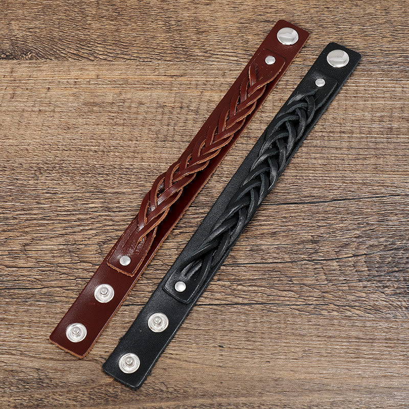 Wear FengShui Vintage Weaving Leather Adjustable Buckle Strengthen Bracelet