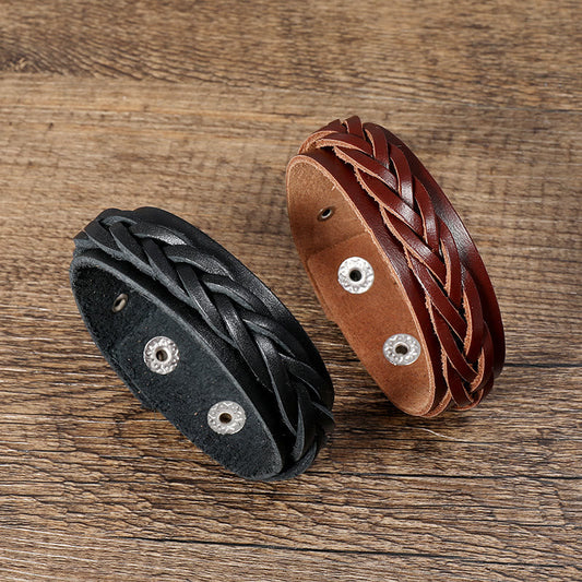 Wear FengShui Vintage Weaving Leather Adjustable Buckle Strengthen Bracelet