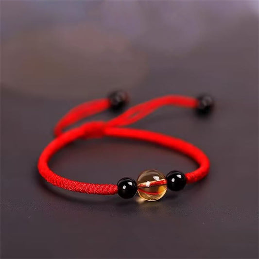 Wear FengShui Handcrafted Citrine Black Obsidian Bead King Kong Knot Peace Knot Luck Rope Bracelet