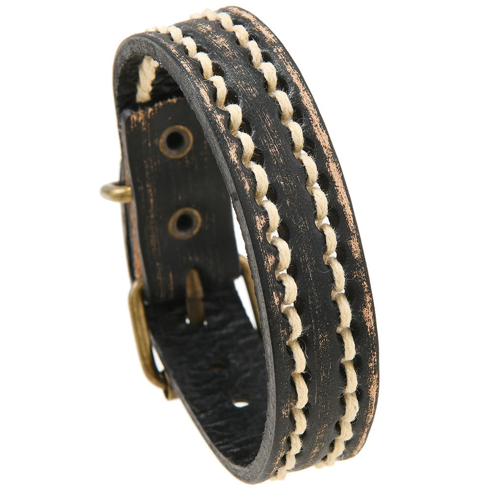 Wear FengShui Vintage Leather Adjustable Buckle Strengthen Bracelet