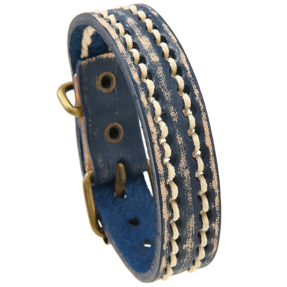 Wear FengShui Vintage Leather Adjustable Buckle Strengthen Bracelet