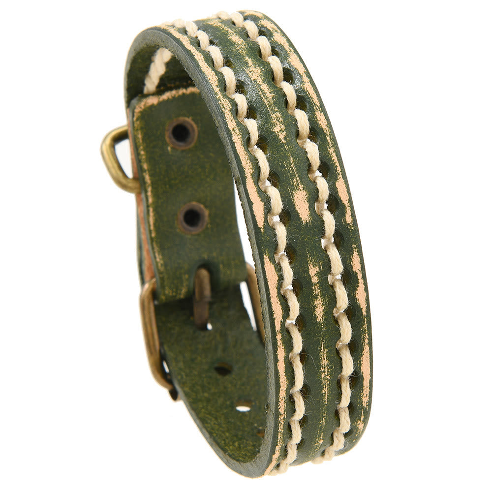 Wear FengShui Vintage Leather Adjustable Buckle Strengthen Bracelet