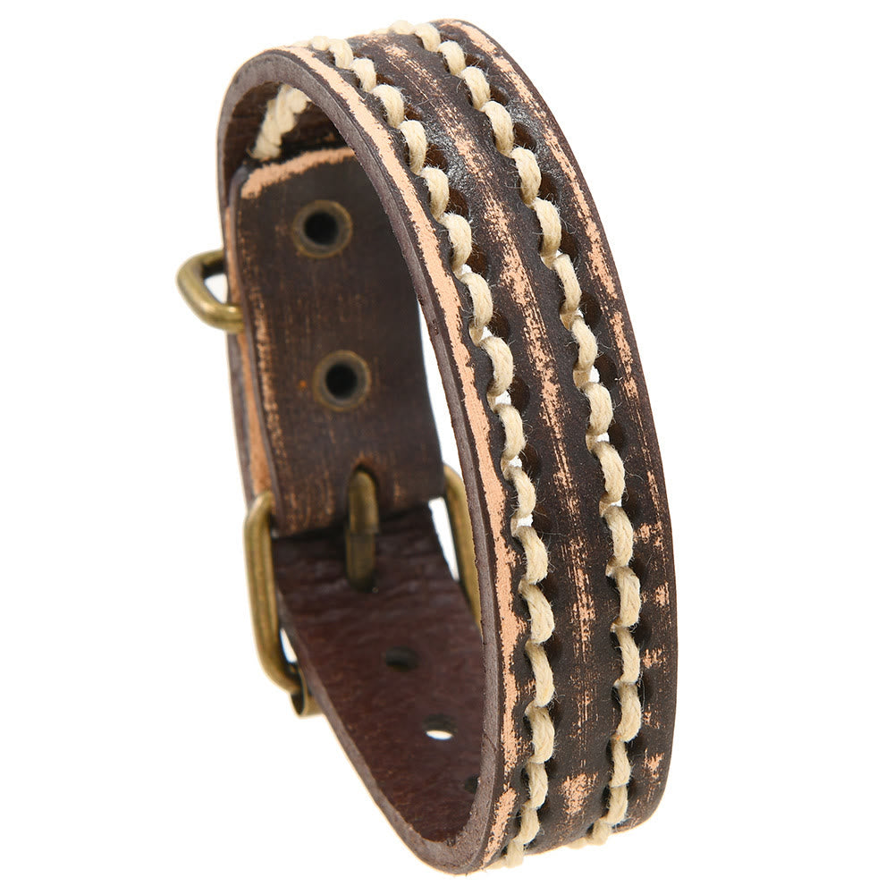 Wear FengShui Vintage Leather Adjustable Buckle Strengthen Bracelet