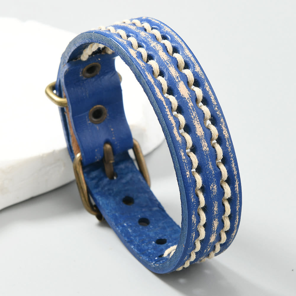 Wear FengShui Vintage Leather Adjustable Buckle Strengthen Bracelet