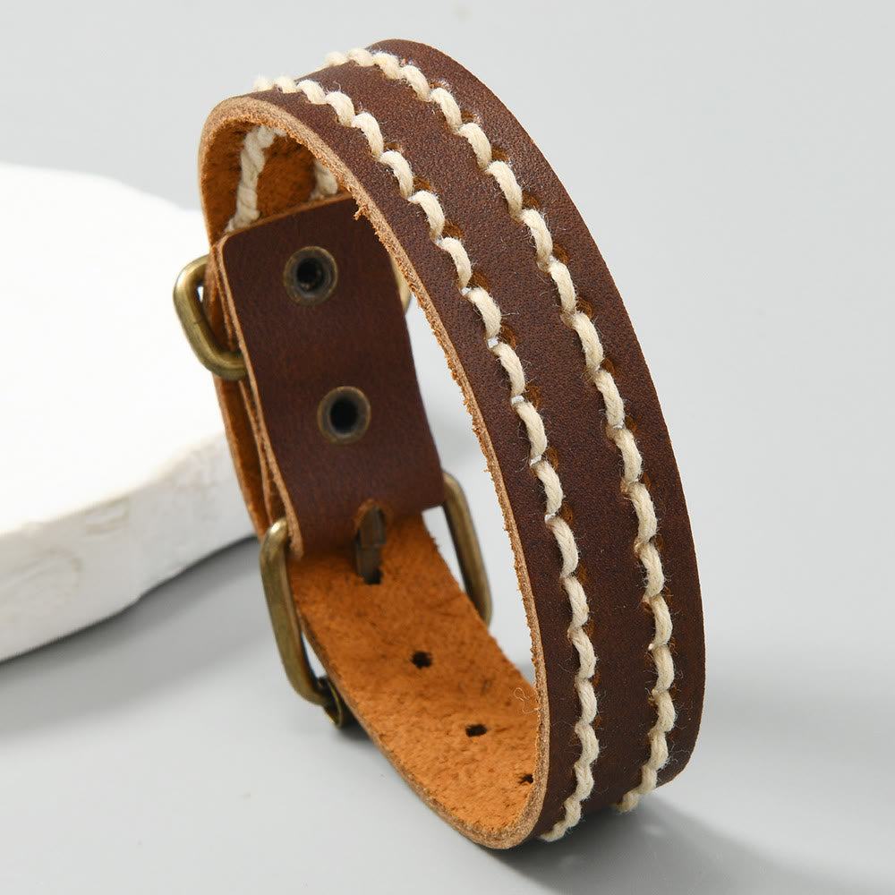 Wear FengShui Vintage Leather Adjustable Buckle Strengthen Bracelet