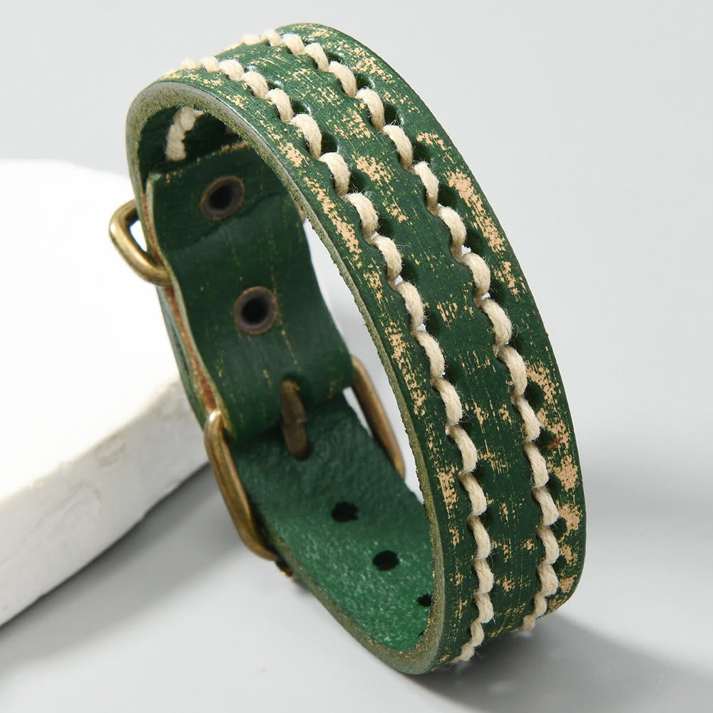 Wear FengShui Vintage Leather Adjustable Buckle Strengthen Bracelet