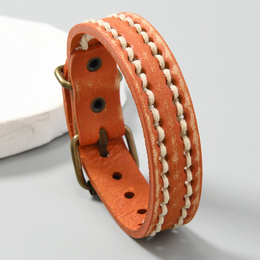 Wear FengShui Vintage Leather Adjustable Buckle Strengthen Bracelet