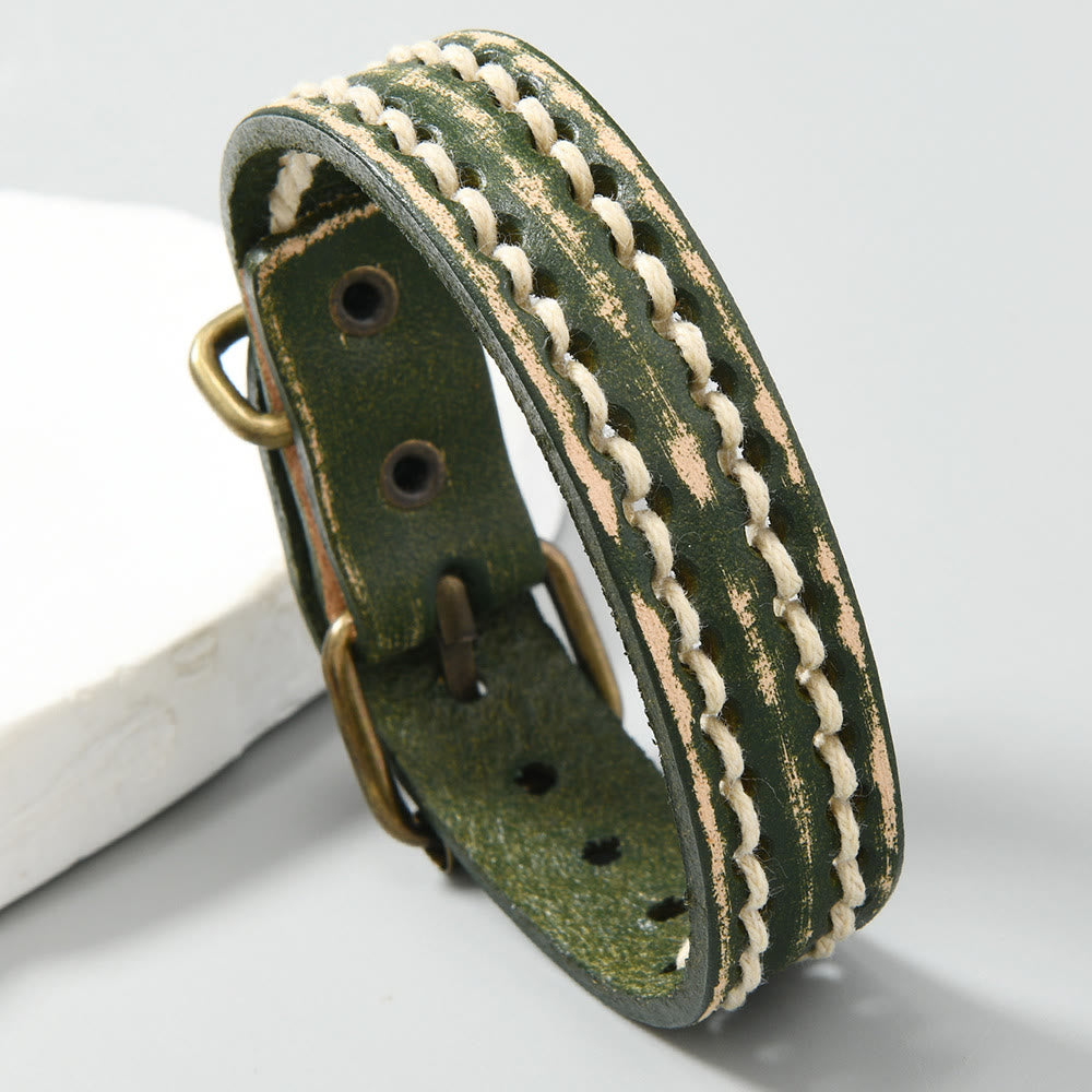 Wear FengShui Vintage Leather Adjustable Buckle Strengthen Bracelet