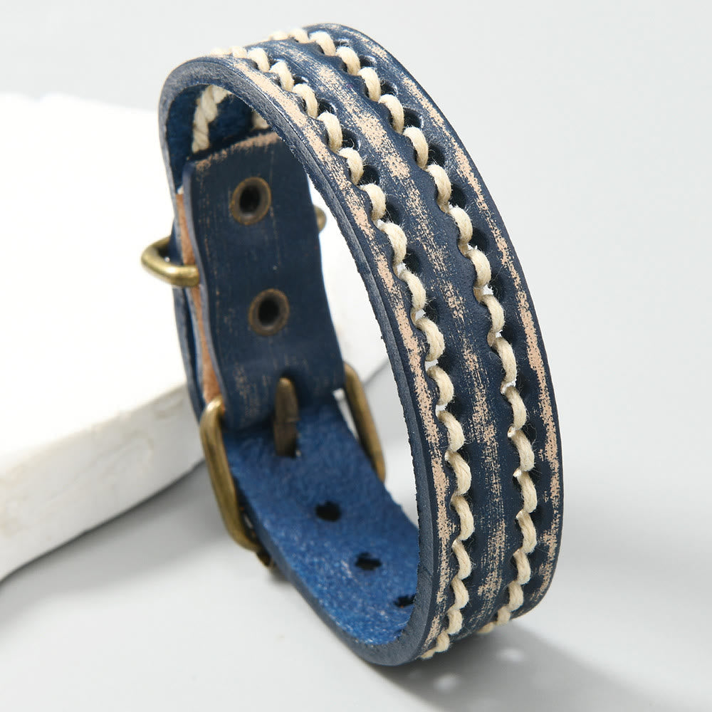 Wear FengShui Vintage Leather Adjustable Buckle Strengthen Bracelet
