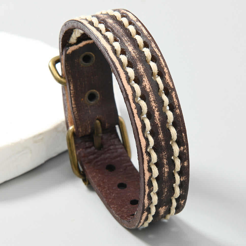 Wear FengShui Vintage Leather Adjustable Buckle Strengthen Bracelet
