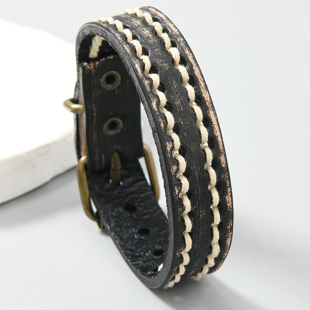 Wear FengShui Vintage Leather Adjustable Buckle Strengthen Bracelet