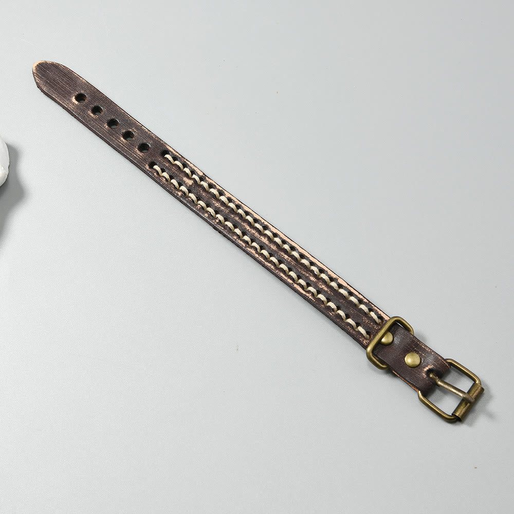 Wear FengShui Vintage Leather Adjustable Buckle Strengthen Bracelet