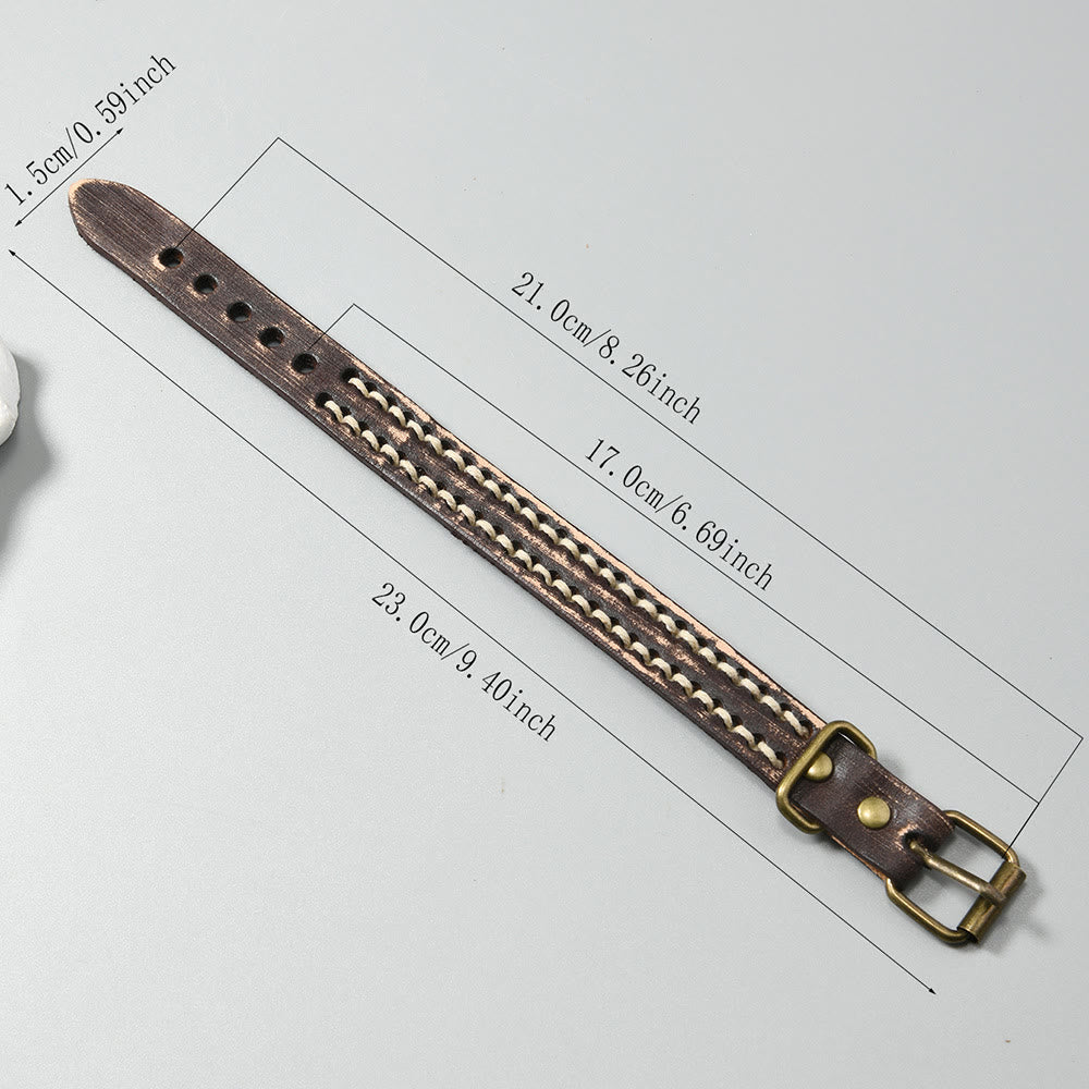 Wear FengShui Vintage Leather Adjustable Buckle Strengthen Bracelet
