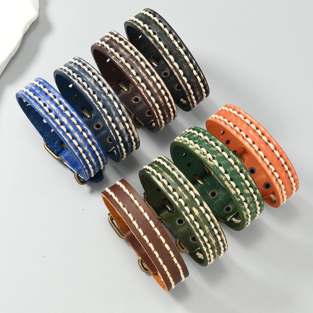 Wear FengShui Vintage Leather Adjustable Buckle Strengthen Bracelet
