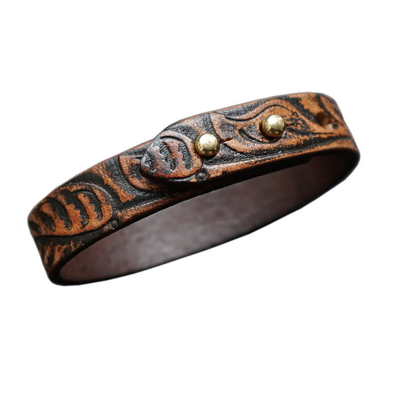 Wear FengShui Vintage Printed Leather Adjustable Buckle Balance Bracelet