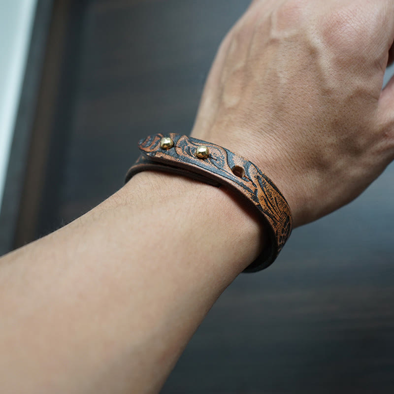 Wear FengShui Vintage Printed Leather Adjustable Buckle Balance Bracelet