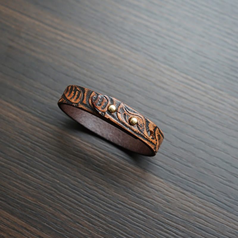 Wear FengShui Vintage Printed Leather Adjustable Buckle Balance Bracelet