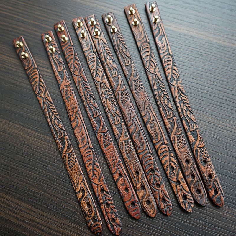 Wear FengShui Vintage Printed Leather Adjustable Buckle Balance Bracelet