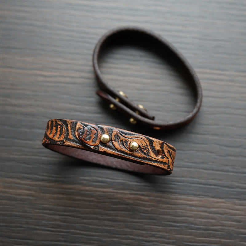 Wear FengShui Vintage Printed Leather Adjustable Buckle Balance Bracelet
