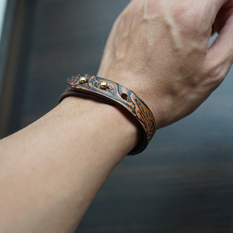 Wear FengShui Vintage Printed Leather Adjustable Buckle Balance Bracelet