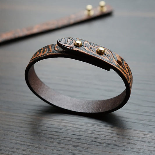 Wear FengShui Vintage Printed Leather Adjustable Buckle Balance Bracelet