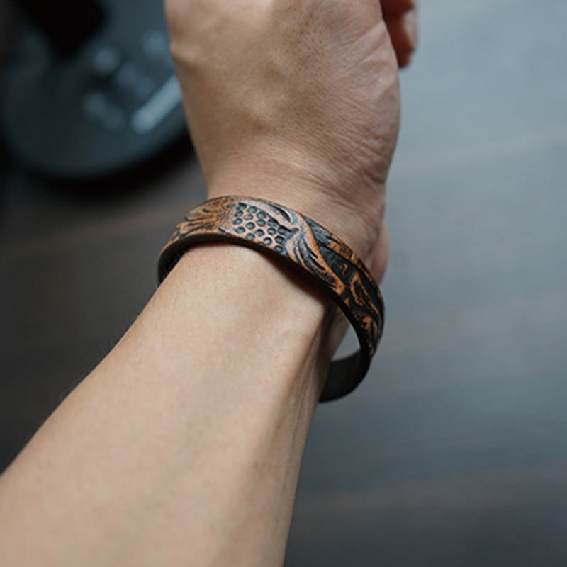 Wear FengShui Vintage Printed Leather Adjustable Buckle Balance Bracelet