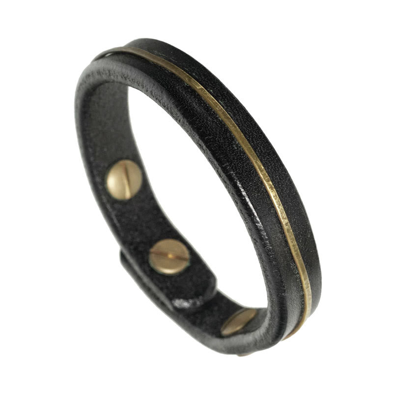 Wear FengShui Vintage Leather Copper Brass Wire Healing Bangle Bracelet